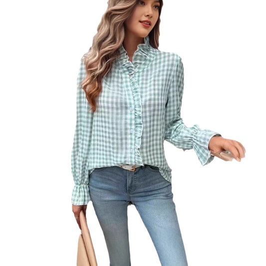 Éclaire RufflePlaid Blouse