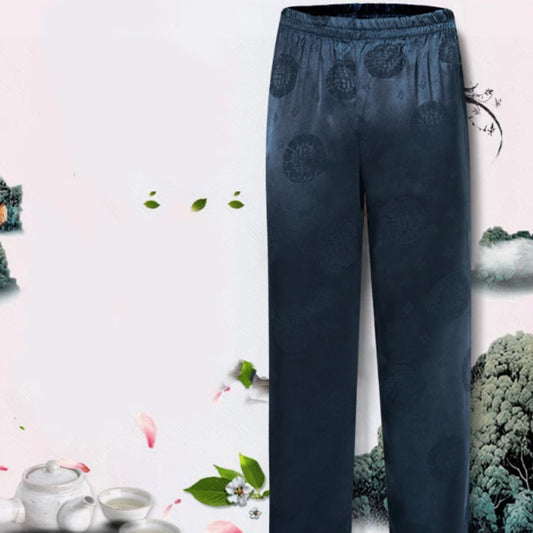 Loose Silk Chinese Style High-waisted Trousers