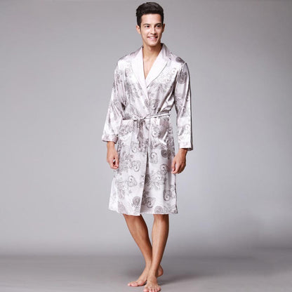 Fashion Silk Ice Silk Long Sleeve Men's Pajamas