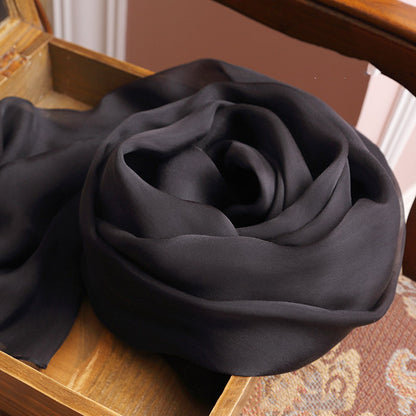 Pure Black Long Silk Scarf