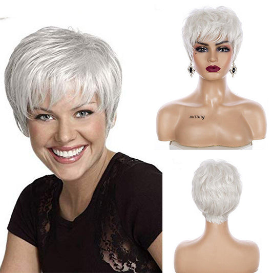 Chemical Fiber High Temperature Silk Pure White Grandma Wig