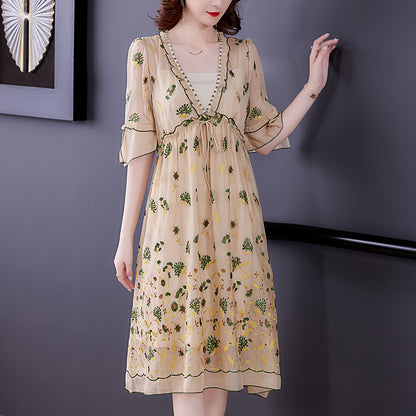 Middle-aged Mother Summer Silk Silk Dress