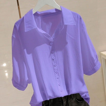 Short Sleeve Ice Silk Shirt Design Sense Loose Slimming