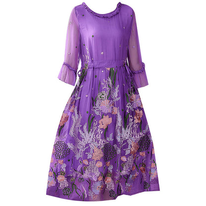 Summer Purple Silk Dress Female High-end Big-name Feminine