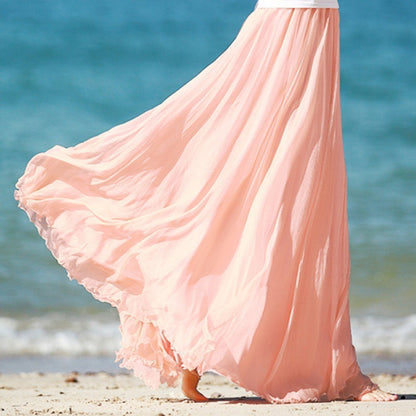 Gold Silk Chiffon Mop Large Swing Dress Elegant Beach Dress