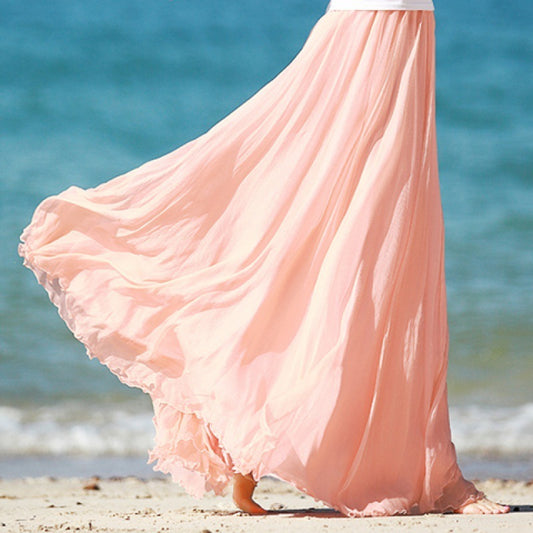 Gold Silk Chiffon Mop Large Swing Dress Elegant Beach Dress