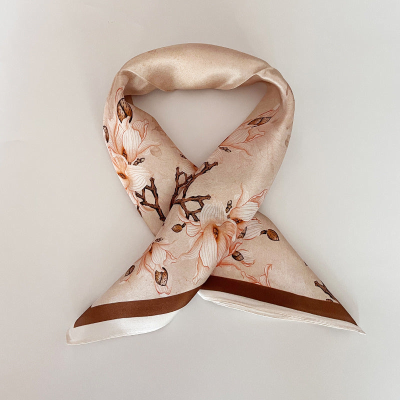 Silk Scarf Women's Spring And Summer New Fashion Professional All-match Printing Satin Silk Small Square Scarf Soft Scarf