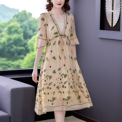 Middle-aged Mother Summer Silk Silk Dress