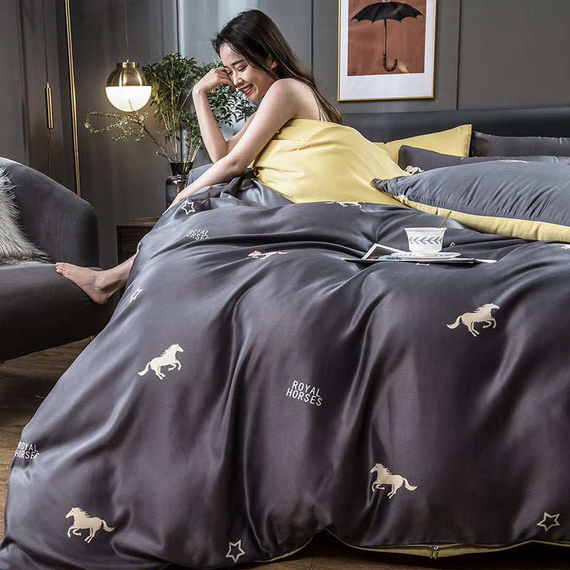 Four-piece Set Of Light Luxury Feng Shui Silk Ice Silk Bed