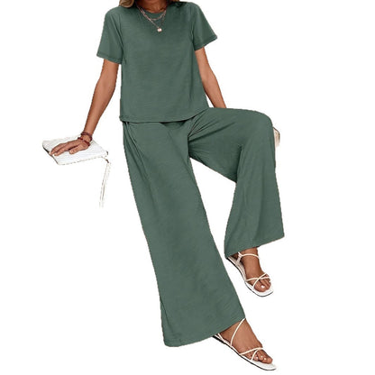Casual Fashion Solid Color Top Suit Wide Leg Pants