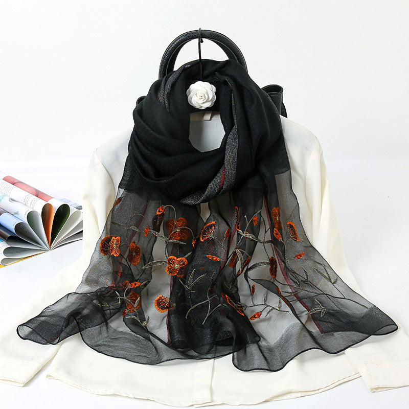 Ladies Embroidered Gold Silk Scarf Embroidered Cheongsam Shawl