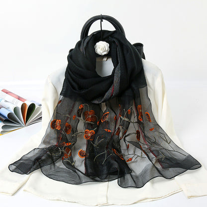 Ladies Embroidered Gold Silk Scarf Embroidered Cheongsam Shawl