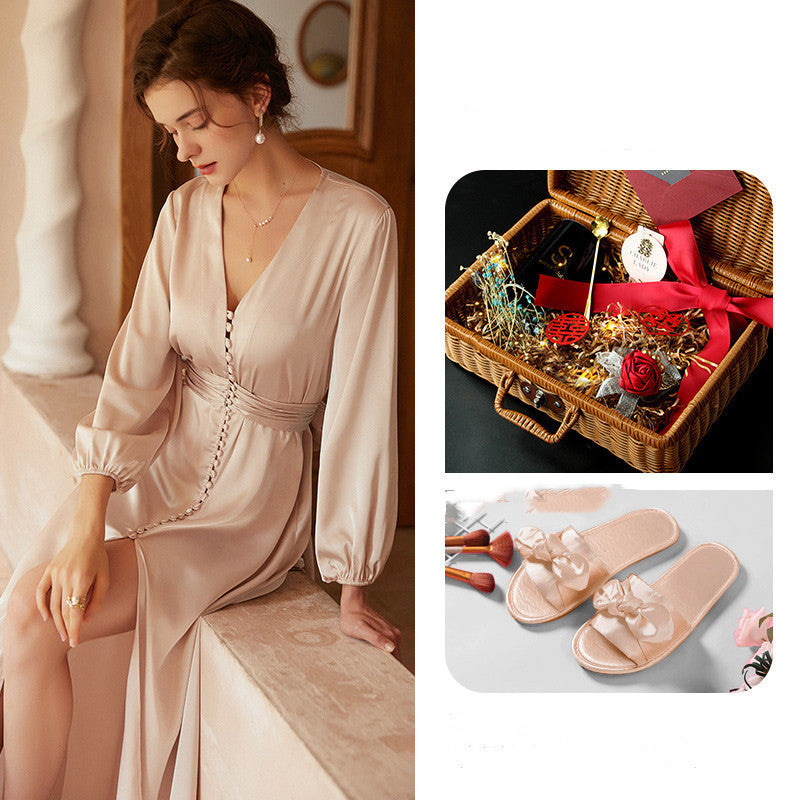 Bride French Luxury Long Silk Nightgown