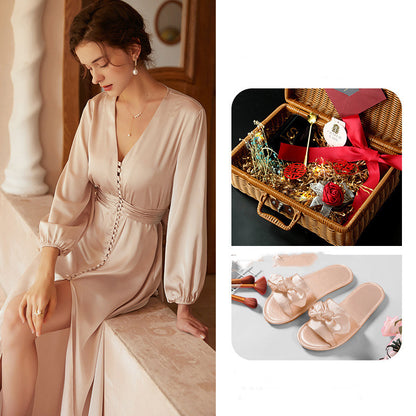 Bride French Luxury Long Silk Nightgown