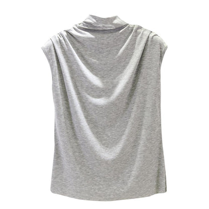 Ice silk thread half high neck sleeveless t-shirt