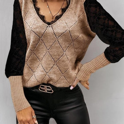 LaceWhisper V-Neck Knit Top