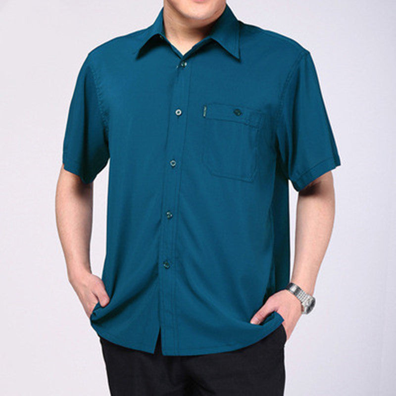 Silk Shirt Short Sleeve Middle Aged Men's Silk Shirt