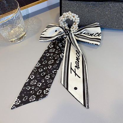 Pearl Head Rope Ribbon Silk Scarf Headband