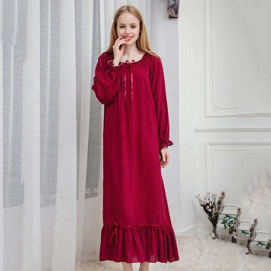 Women's Loose Breathable Long Sleeve Cotton Silk Homewear Nightdress