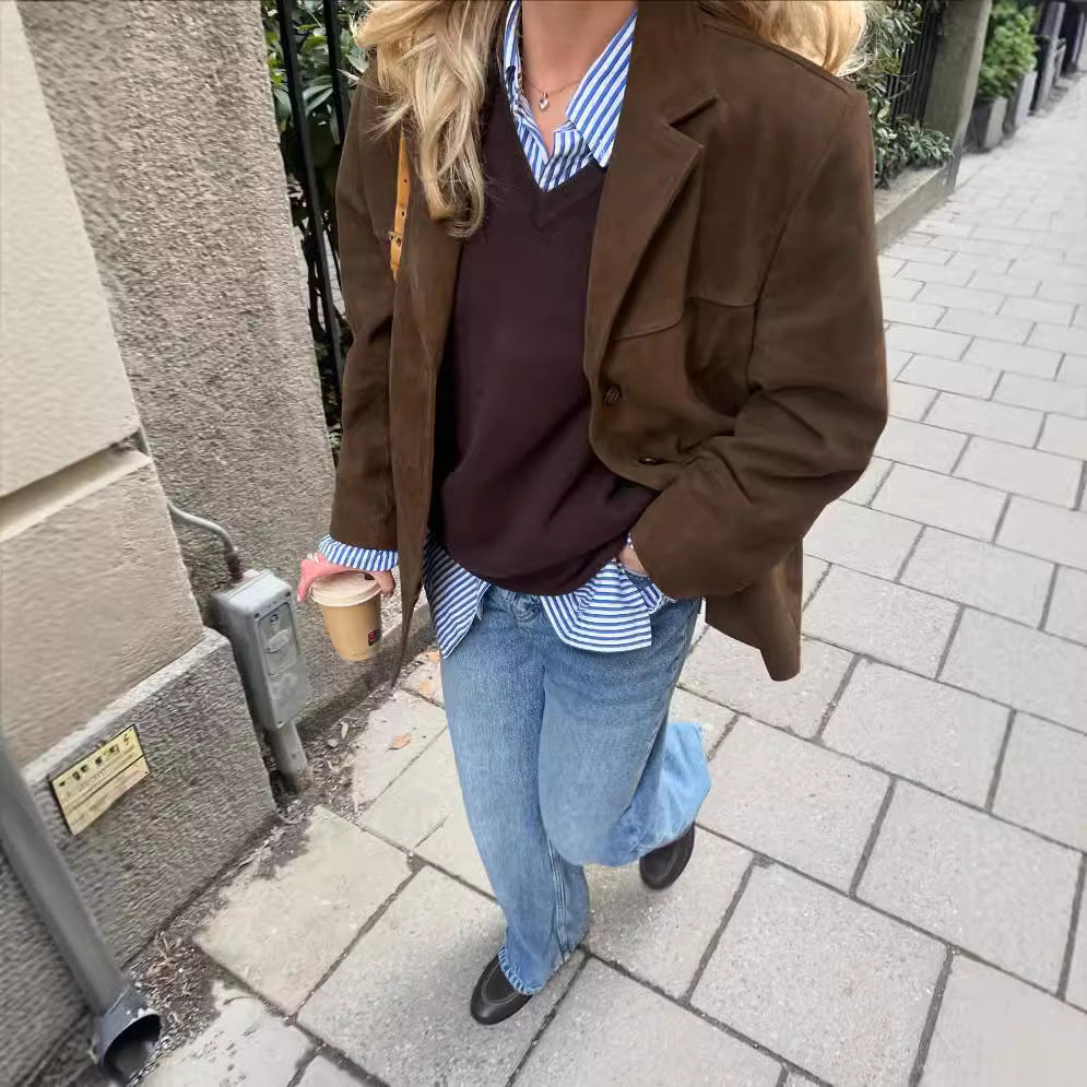 VintageVerve Turn-Down Collar Coat
