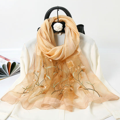 Ladies Embroidered Gold Silk Scarf Embroidered Cheongsam Shawl