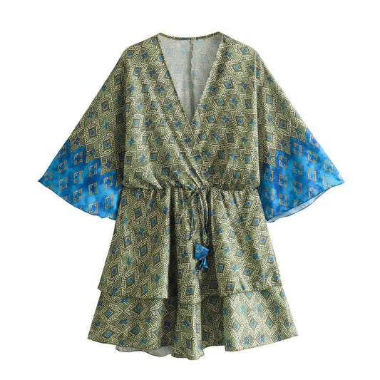 Women's Fashion Casual Silk Satin Texture Printing Dress