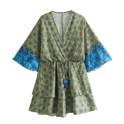 Women's Fashion Casual Silk Satin Texture Printing Dress