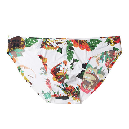 Seamless Ice Silk Men's Briefs Printed One-piece Underwear