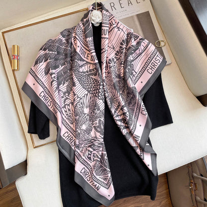 Decorative Lengthened Women's Geometric Pattern Plain Printed Silk Scarf