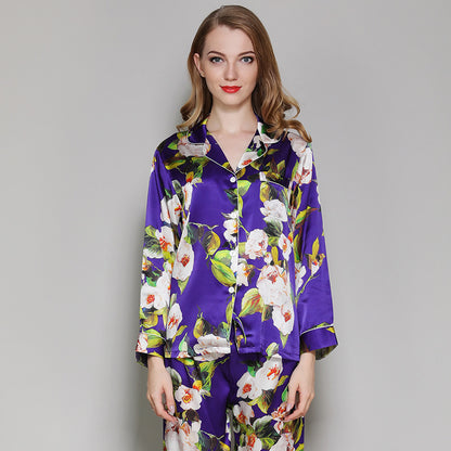 Spring And Autumn Silk Long-Sleeve Home Suit Two-piece