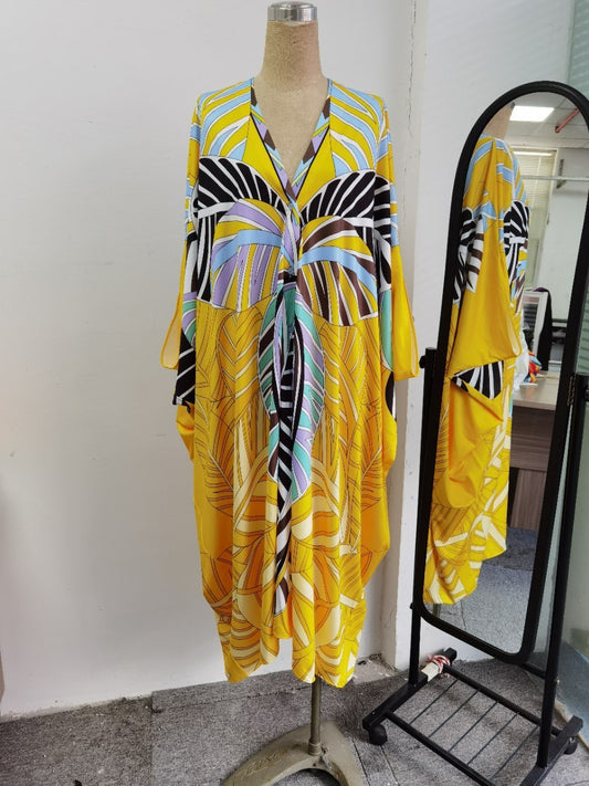 Ⅴ-neck one-breasted knitted silk loose dress