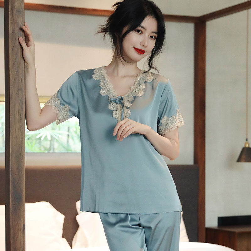 Ladies Pajamas Summer Ice Silk Short-sleeved Two-piece Spring And Autumn Silk Home Clothes