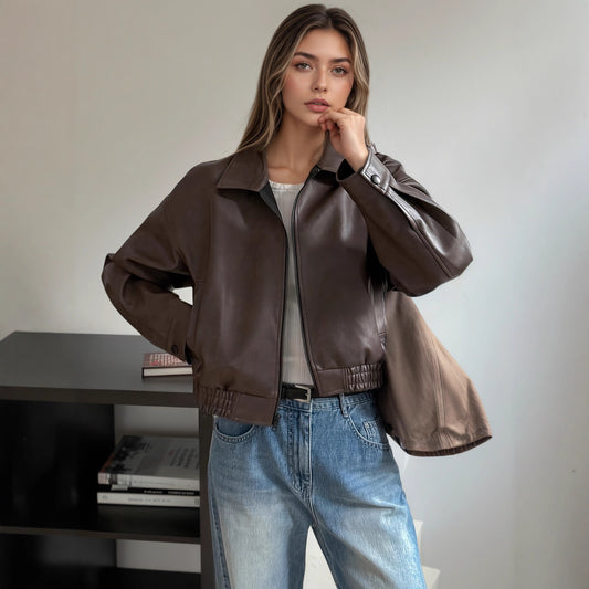 VintageAura Longline Leather Jacket