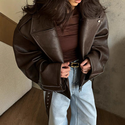 GraceLuxe™ Lace-Up Leather Coat