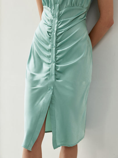 High Waist Cardigan Simple Solid Color Mid Skirt Milk Silk Dress
