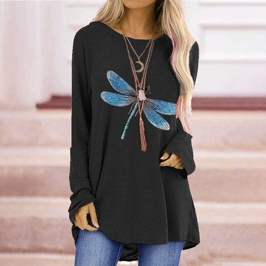 Loose Round Neck Long Sleeve T-shirt For Women