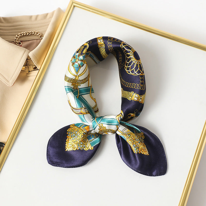 Silk Scarf Women's Spring And Summer New Fashion Professional All-match Printing Satin Silk Small Square Scarf Soft Scarf