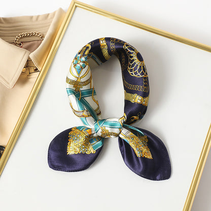 Silk Scarf Women's Spring And Summer New Fashion Professional All-match Printing Satin Silk Small Square Scarf Soft Scarf