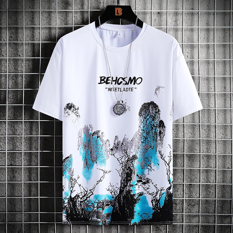 Men's Ice Silk Half Sleeve Print Top
