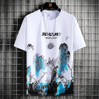 Men's Ice Silk Half Sleeve Print Top