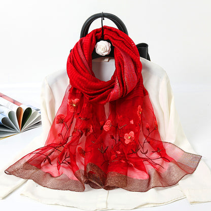 Ladies Embroidered Gold Silk Scarf Embroidered Cheongsam Shawl