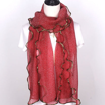 Hemming sprinkled gold mesh silk scarf