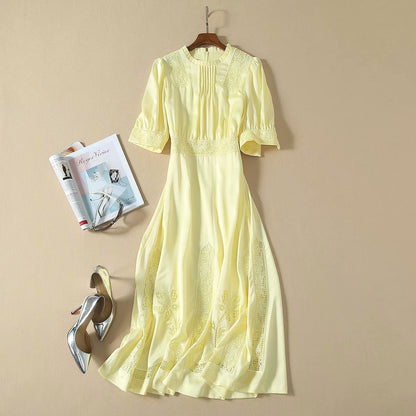 Silk satin heavy embroidery dress
