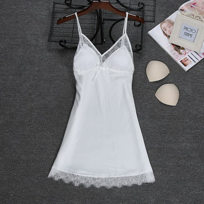 Ice Silk Sling Nightdress Solid Color With Chest Pad