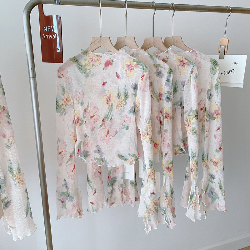 Women's Silk Pleated Half Turtleneck Printed Bottoming Shirt