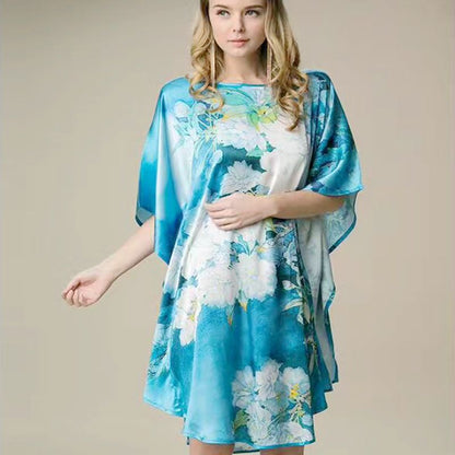 Inkjet Bat Shirt Women's Spring And Summer Home Service New Style Silk Silk Pajamas Nightdress Loose