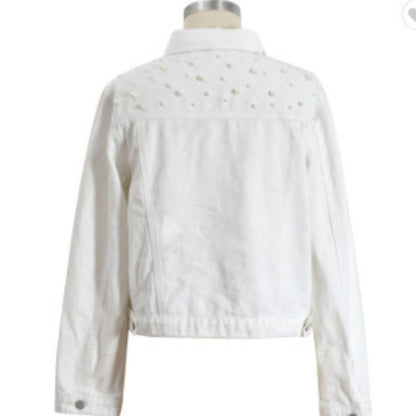 Beaded pearl loose casual women's denim jacket