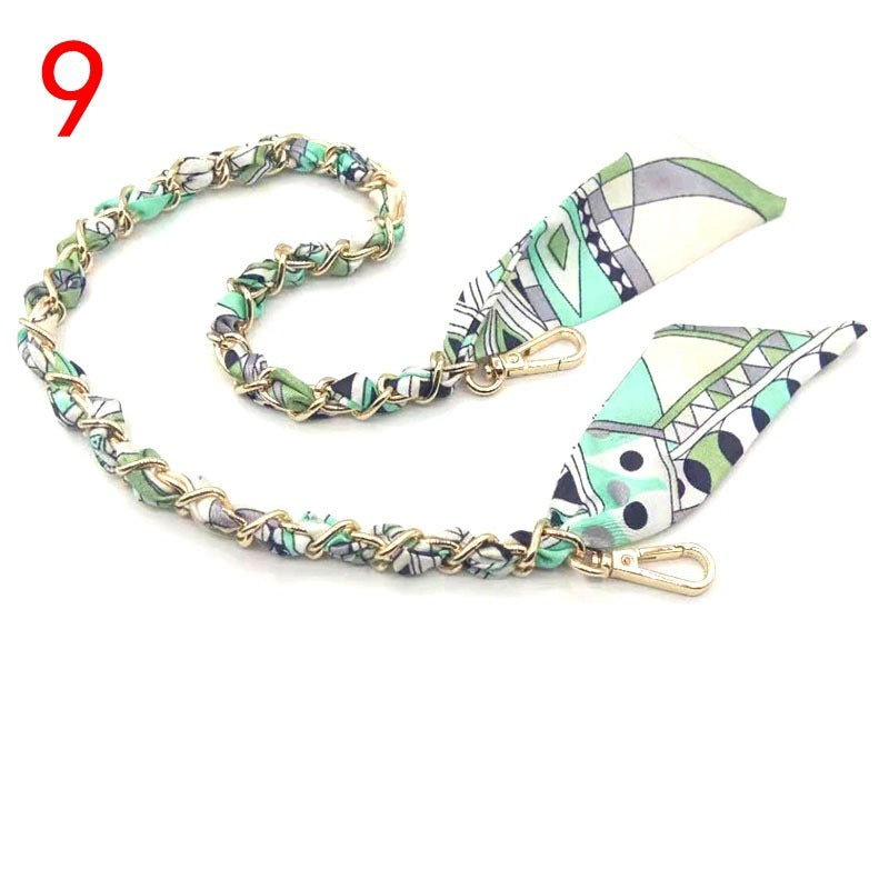 Silk Scarf Metal Chain Strap Short Shoulder