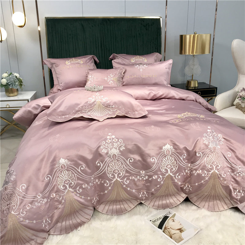 Light Luxury Embroidery Washed  Satin Ice Silk Four-piece Set