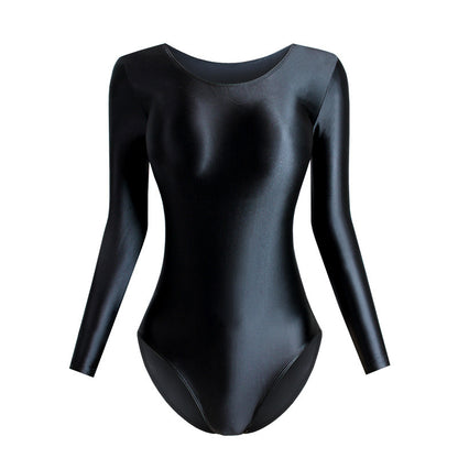 Women's Tight Glossy Silk One-piece Swimsuit Solid Color